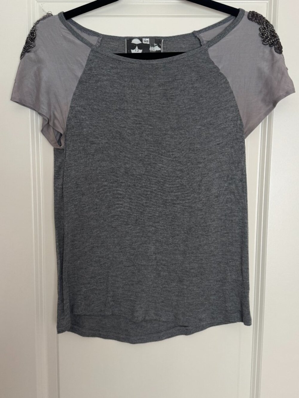 Young Fabulous & Broke Gray Colorblock Top Beaded Shoulder Detail XS